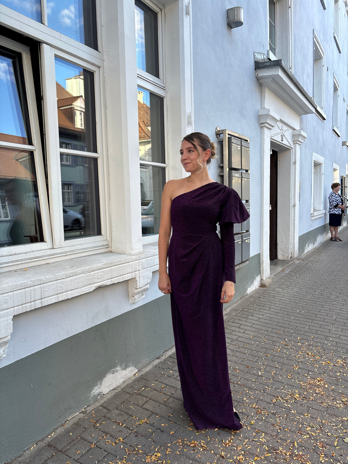 Purple One Shoulder Evening Gown