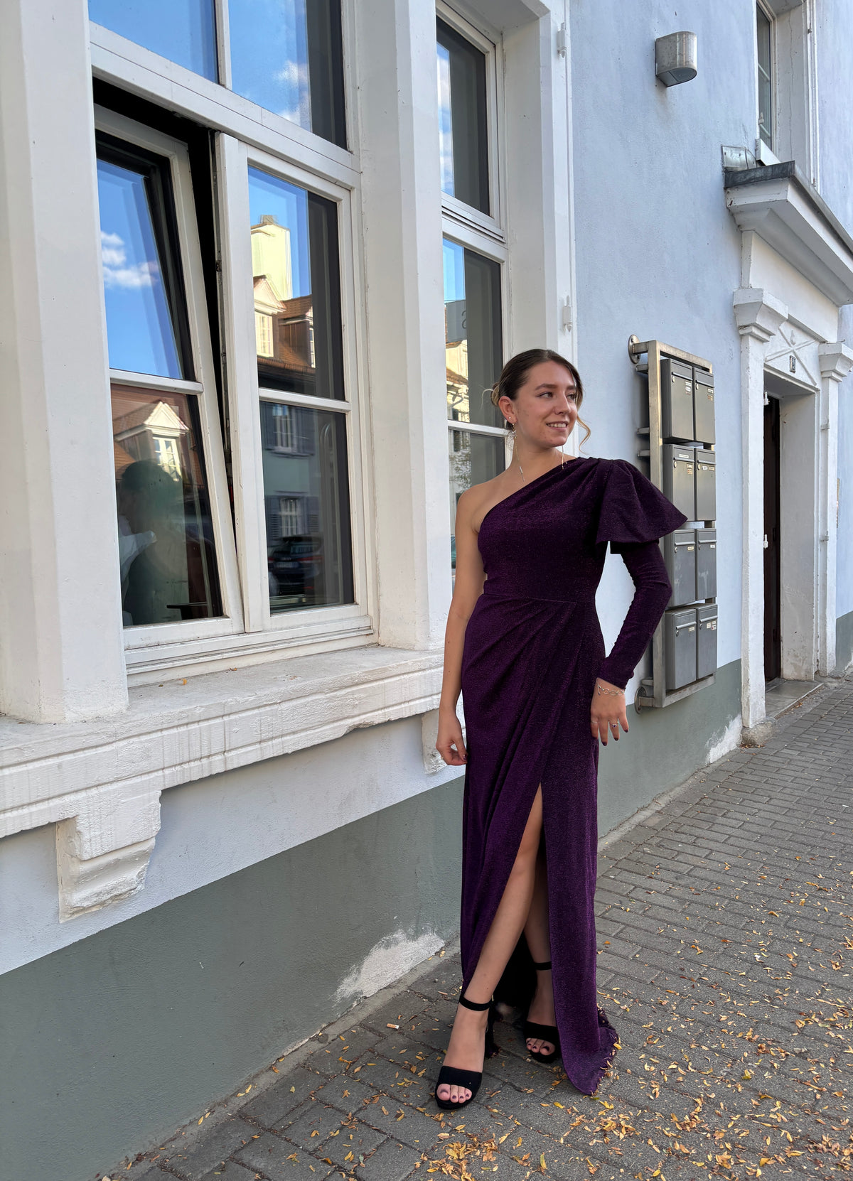 Purple One Shoulder Evening Gown