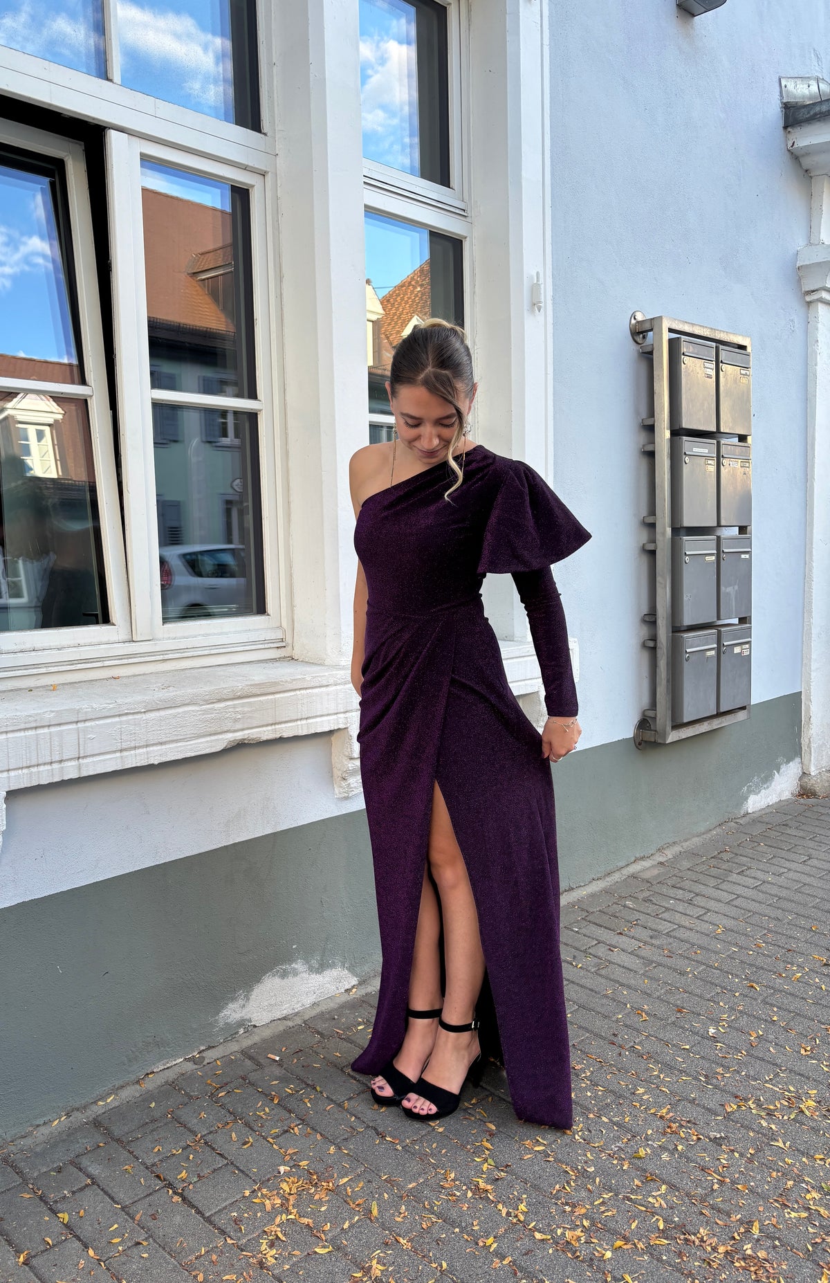 Purple One Shoulder Evening Gown