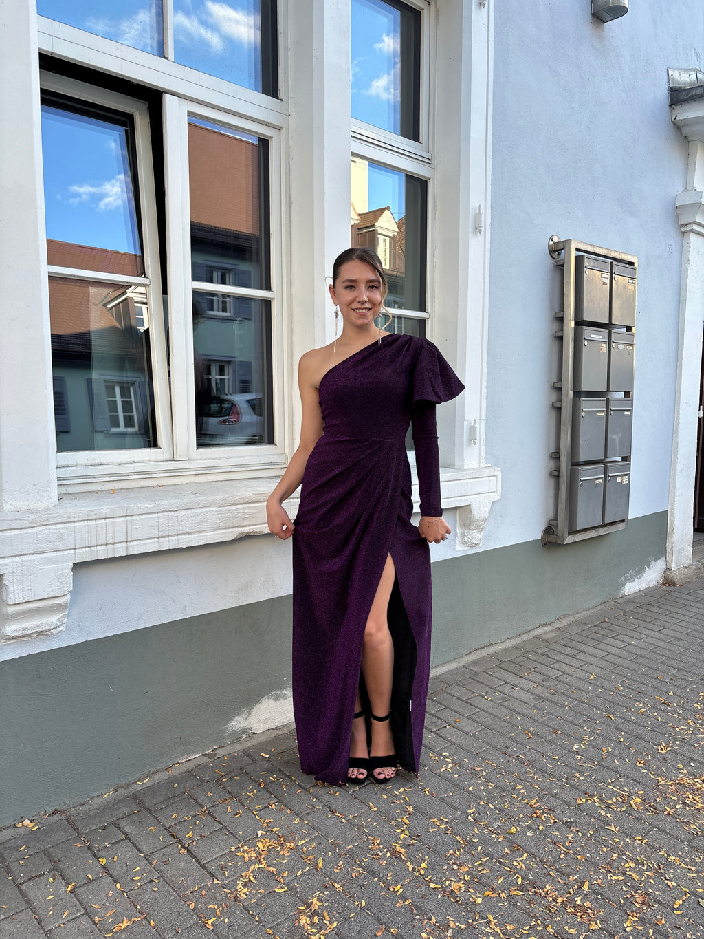 Purple One Shoulder Evening Gown