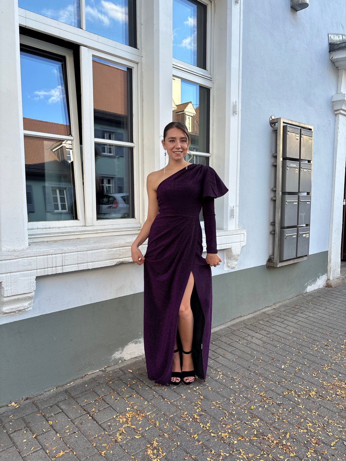 Purple One Shoulder Evening Gown