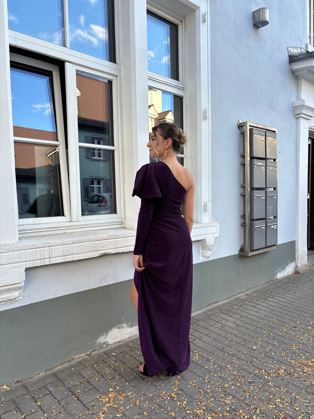Purple One Shoulder Evening Gown